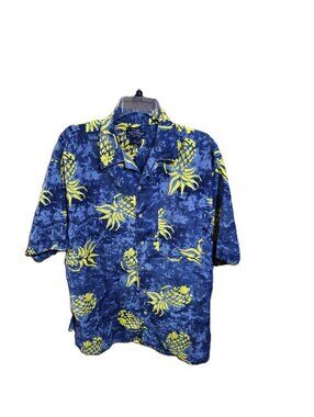 Sonoma Tropical Button Down Shirt Blue Yellow Pineapples